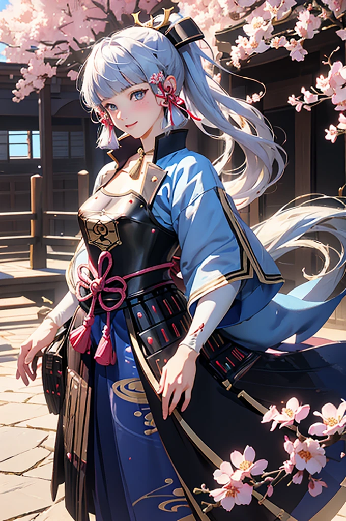 ((kamisatoayakadef)),1 Anime Girl, Warrior, Realistic people,Realistic, beautiful, smile, elegant, Majestic, Splash Art, Particles of light, Diamond Blade, Dynamic pose, ((fan、fanを持っている))((fanを広げる)),milky way, (Fractal Art:1.1),(Ice Flower:1.4), Most detailed,(抽象的なbackground:1.1), (Shiny skin), (Many colors:1.4), Ultra-high resolution,, masterpiece, Accurate, Anatomically correct, texture.(background:Cherry tree、Cherry Blossom、petal、Wind、旋Wind)