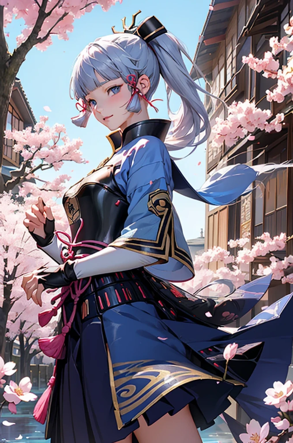((kamisatoayakadef)),1 Anime Girl, Warrior, Realistic people,Realistic, beautiful, smile, elegant, Majestic, Splash Art, Particles of light, Diamond Blade, Dynamic pose, ((fan、Have a fan))((Expand your fan base)),milky way, (Fractal Art:1.1),(Ice Flower:1.4), Most detailed,(Abstract background:1.1), (Shiny skin), (Many colors:1.4), Ultra-high resolution,, masterpiece, Accurate, Anatomically correct, texture.(background:Cherry tree、Cherry Blossom、petal、wind、旋wind)