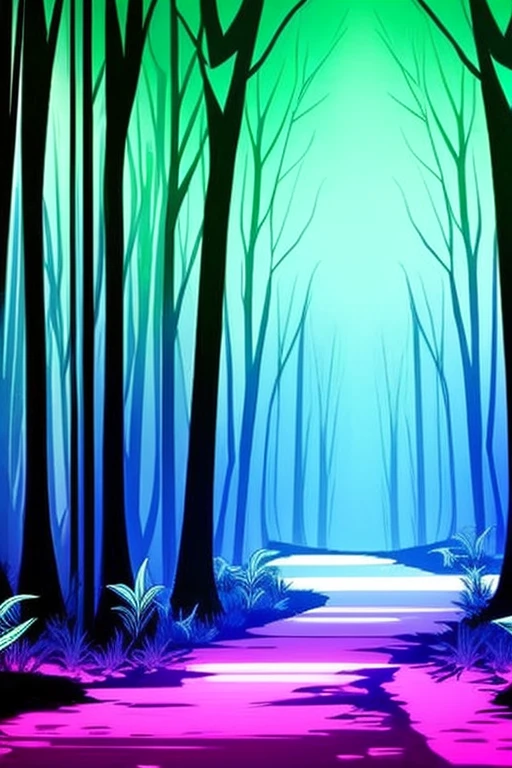 eic image in cool colors, inside a dark forest, in side scroller