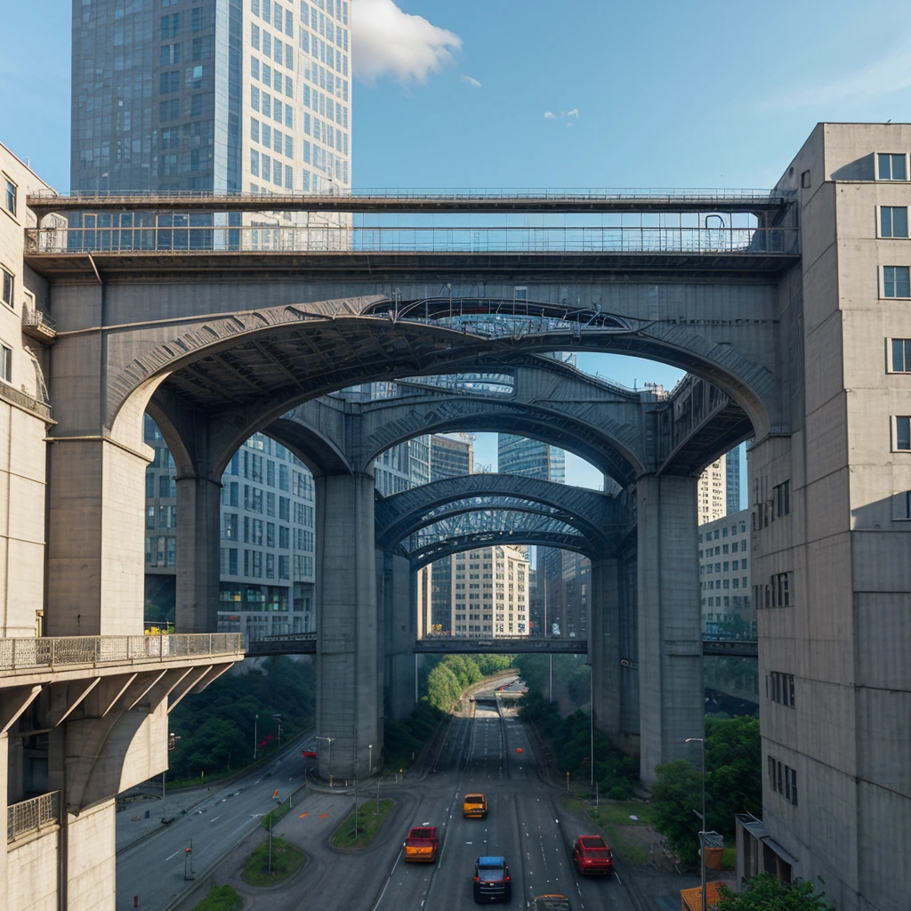 Viaduct with buildings behind pixel art