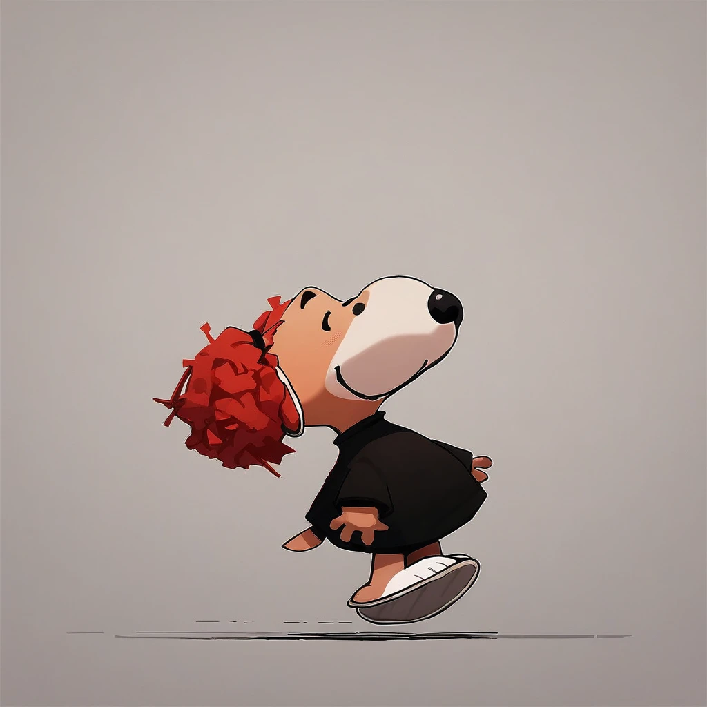 Snoopy in a red wig and black dress 