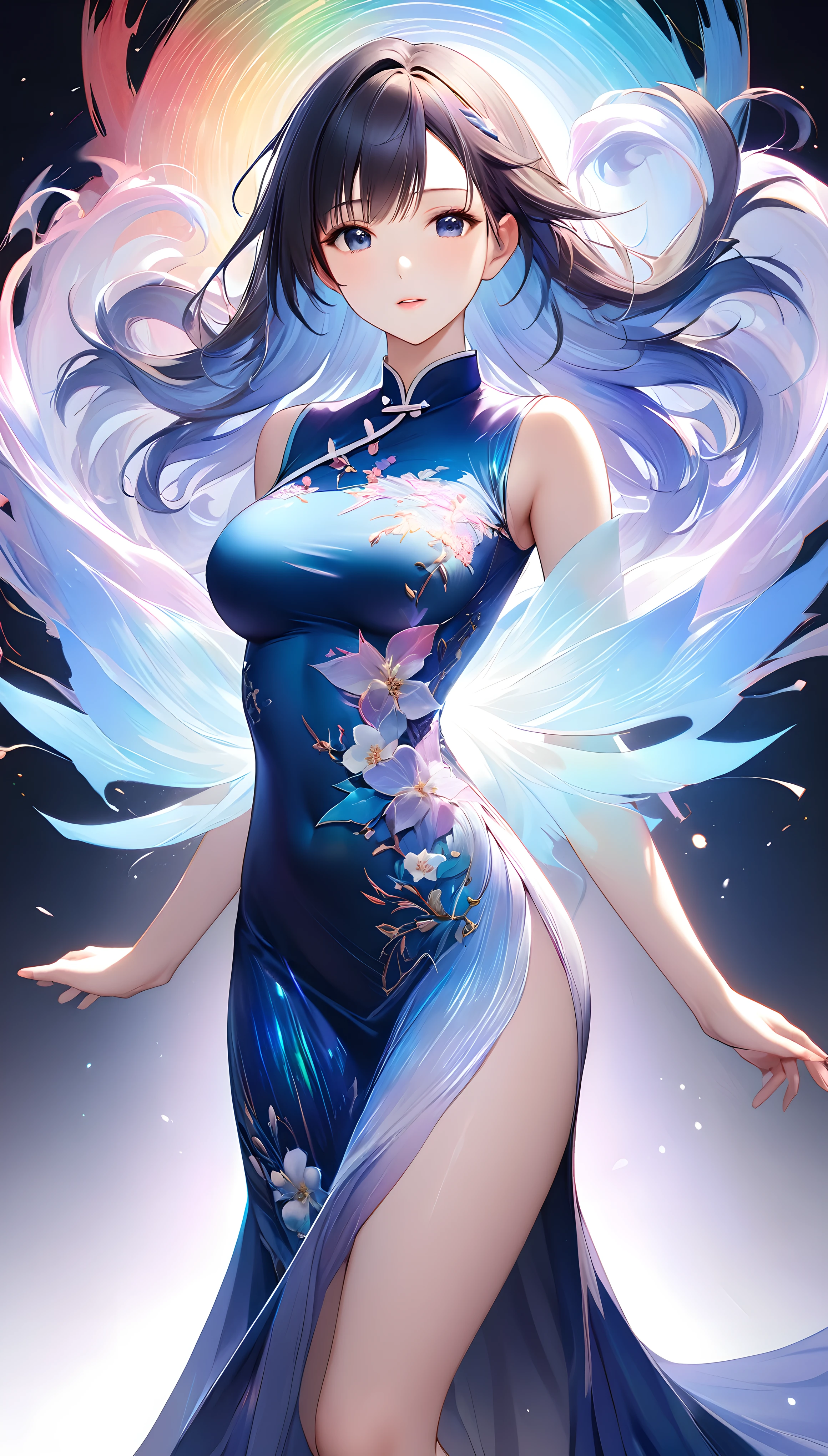 (masterpiece、top-quality、top-quality、Official art、Beauty and aesthetics:1.2)、(1 girl in:1.3)、ighly detailed、(Fractal Art:1.2)、White cotton bikini panties、colourfull、Supreme Detail、(Zentangle:1.2)、(dynamicposes)、(Abstract background:1.5)、(3 Layer Dresses:1.2)、(shinny skin)、(Multiple colors:1.4)、The upper part of the body、Transparent gauze、bare shoulders、blooming flower field、glistning skin、lightsmile、A sexy、Bust、barechested、frombelow、Raising your ass and waiting