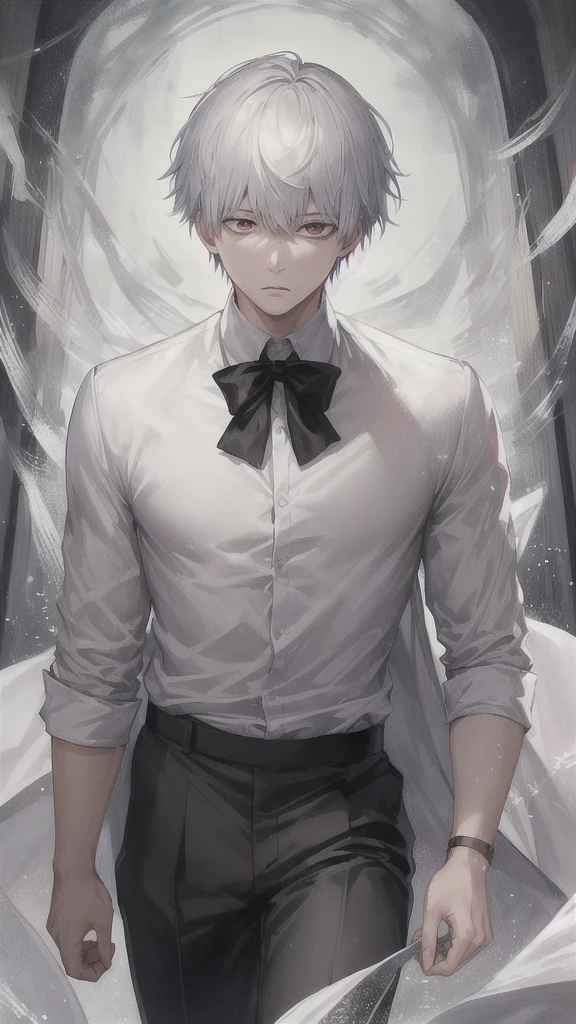 Umm..., Highest quality, detailedはこちら, masterpiece, One boy, kaneki ken, Portraiture, Facing forward,male'center, Red eyes, alone, bangs, View your audience, food, short hair, rain, tokyo tokyo \(city\), food up, Manicure, Gray Hair, nice, 8K, detailed, Ray Tracing, Written boundary depth, Cinema Lighting,