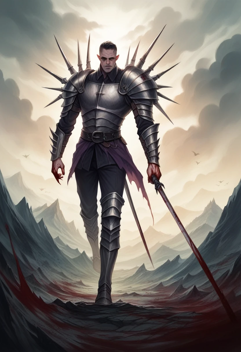 a medieval battlefield, giant mountains in the background, dark fantasy scene, vampires killing human soldiers, blood flowing, dark skies, detailed armor, large battle formation, epic scale, dramatic lighting, cinematic composition, photorealistic, 8k, highres, masterpiece, ultra-detailed, realistic, vivid colors, physically-based rendering, sharp focus, professional digital art