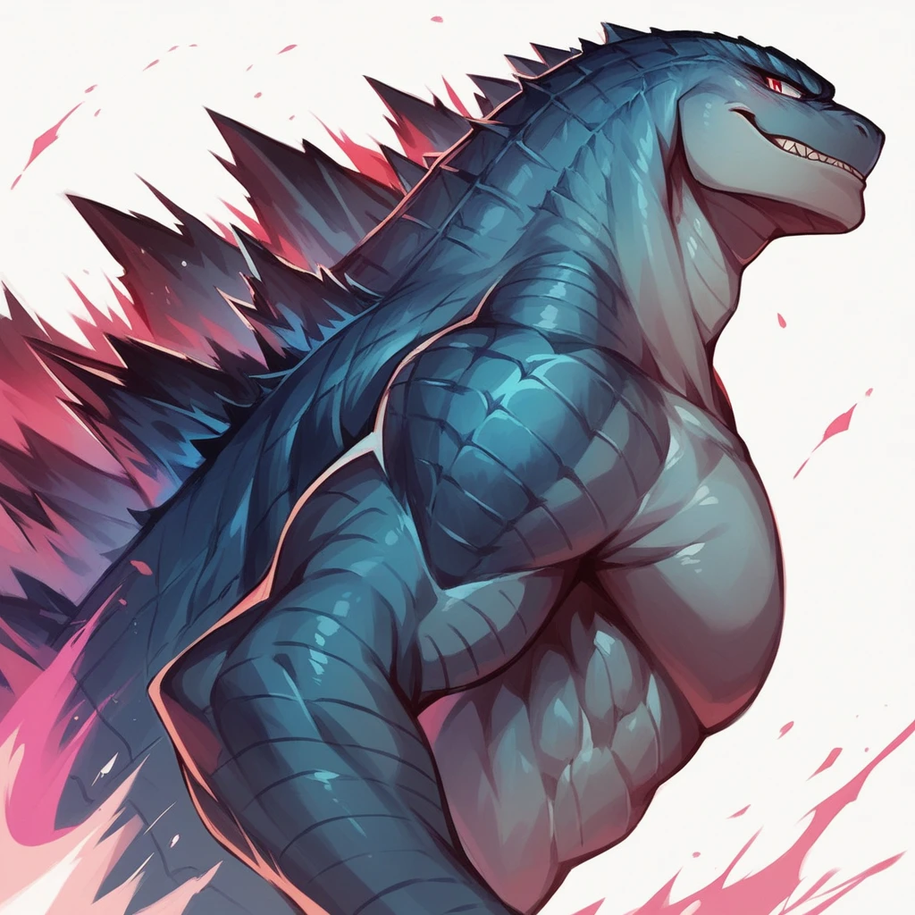 cute Godzilla roaring, vibrant colors, side view, flat color cartoon illustration, simple design, isolated on a white background,