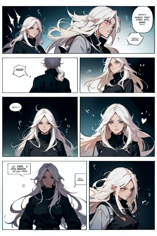 Girl with long white hair fighting for her life, manga page with panels and dialogue