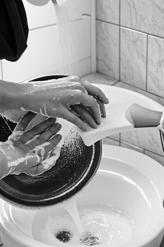 Hand washing technique in black and white