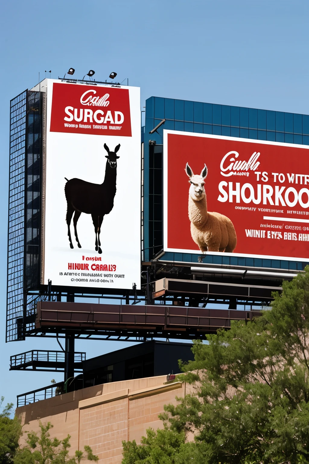 steakhouse advertising, company name Garden grill, attractive, llamas , Billboard