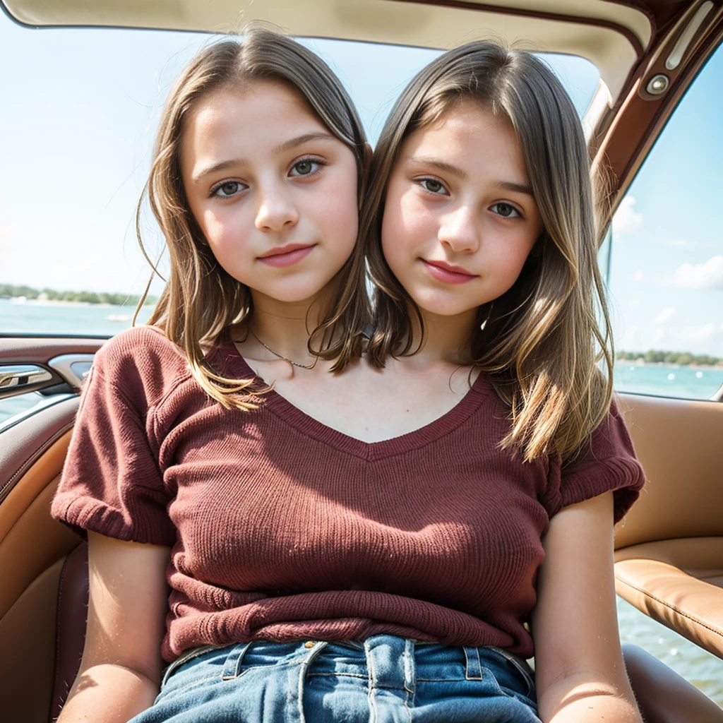 2heads, two headed girl, (a 10 year old girl and a 13 year old girl:1.5)