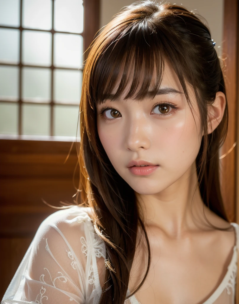 best quality, face focus, soft light, ultra high res, (photorealistic:1.4), RAW photo,
1japanese girl, solo, cute, (pupil, lights in the eyes), detailed beautiful face, (small chest),(high resolution detail of human skin texture),
(long hair),
indoor,
Damask Shirt Dress,
(portrait)