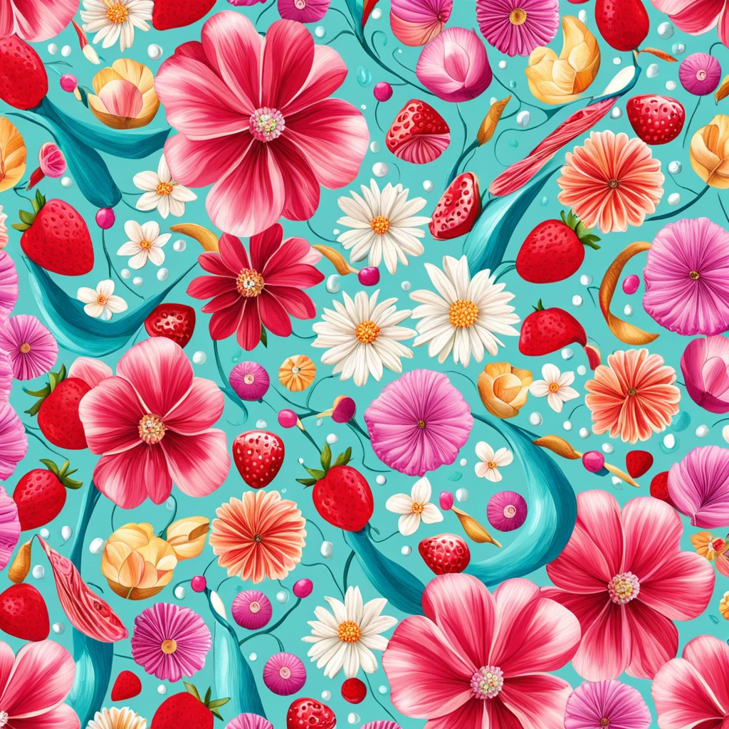 ASORTED CANDY Seas of freshness with the Ocean tropical PATTERN in the (BLUE BACKGROUND)— ocean breeze, sun-bleached driftwood, and a touch of salty sea air. colorful pearls, jewels, ((butterfly)), ((WHITE PEARL)), (strawberry), pink rose || (embroidery) seamless pattern, fruit, butterfly, Best quality, masterpiece, ultra high res, (photo realistic:1.4), surrealism, dream-like, ((abstract art)), vector arts, ((SAKURA FLOWER)) a close up of a floral pattern on (BLUE BACKGROUND), floral wallpaper, ornate floral, floral pattern, floral explosion, floral! intricate, floral flowers colorful, chinoiserie pattern, flowery wallpaper, floral renewal, with colorful flowers and plants, floral dream, garden flowers pattern, floral patterned skin, floral design, floral motives, boho floral vines IN (BLUE BACKGROUND)