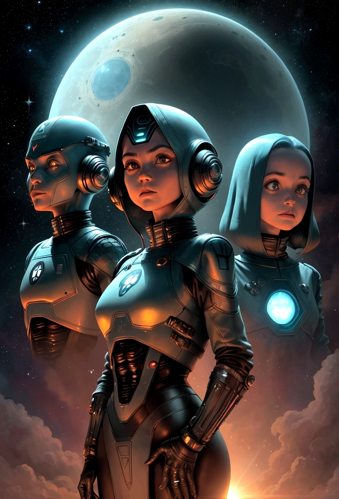 Three Aliens looking up, ((Three Aliens looking up)), Aliens, Extraterrestrials, Outer Limits, Twilight Zone, Lost in Space, Forbidden Planet, Mel Hunter, Vincent Di Fate, Ed Valigursky, extraterrestrial biological entity, ((extraterrestrial biological entity)), UFO, flying disc, flying saucer