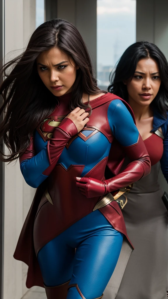 Superheroine carried unconscious by villian