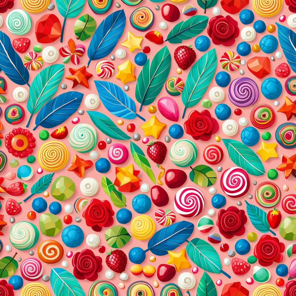 Seas of ((Colorful FEATHER)) (ALOT OF CANDY) In the (BLUE BACKGROUND) — ocean breeze, sun-bleached driftwood, and a touch of salty sea air. ((GOLDEN stars)) colorful BERRIES, ((WHITE PEARLS)) jewels, ((COLORFUL butterfly)), ((GREEN LEAFY FLORA)), (strawberry), BLUE rose, cherry || (embroidery) seamless pattern, fruit, butterfly, diamond, pearls, Best quality, masterpiece, ultra high res, (photo realistic:1.4), surrealism, dream-like, ((abstract art)), vector arts, ((ROSE JEWEL)) a close up of a CANDY pattern, CANDY wallpaper, ornate CANDY, CANDY pattern, CANDY explosion, CANDY! intricate, CANDY JEWELs colorful, chinoiserie pattern, VECTOR wallpaper, CANDY renewal, with colorful JEWELs and plants, CANDY dream, garden JEWELs pattern, CANDY patterned skin, CANDY design, CANDY motives, boho CANDY vines, (8k, RAW photo, best quality, masterpiece:1.2, Sharp image, vector)