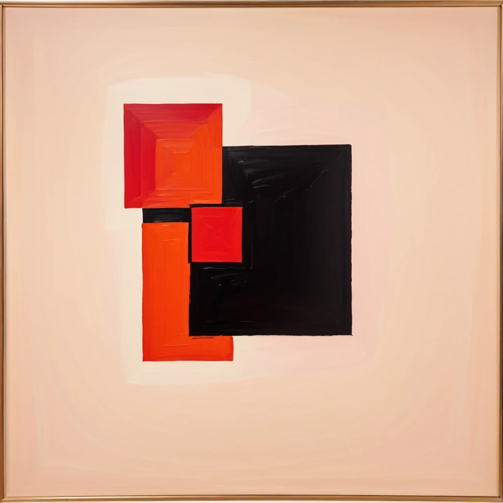 abstract painting with red square and black square