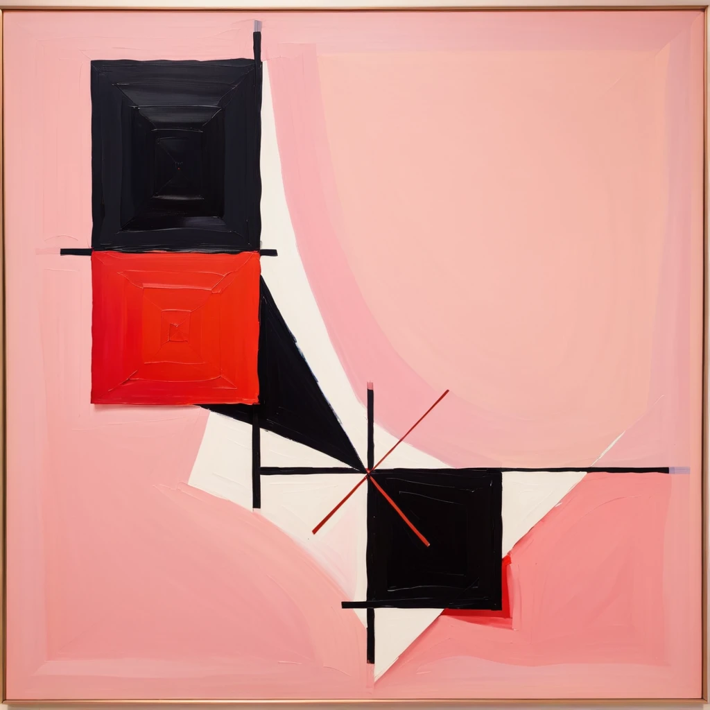abstract painting with red square and a separated black square