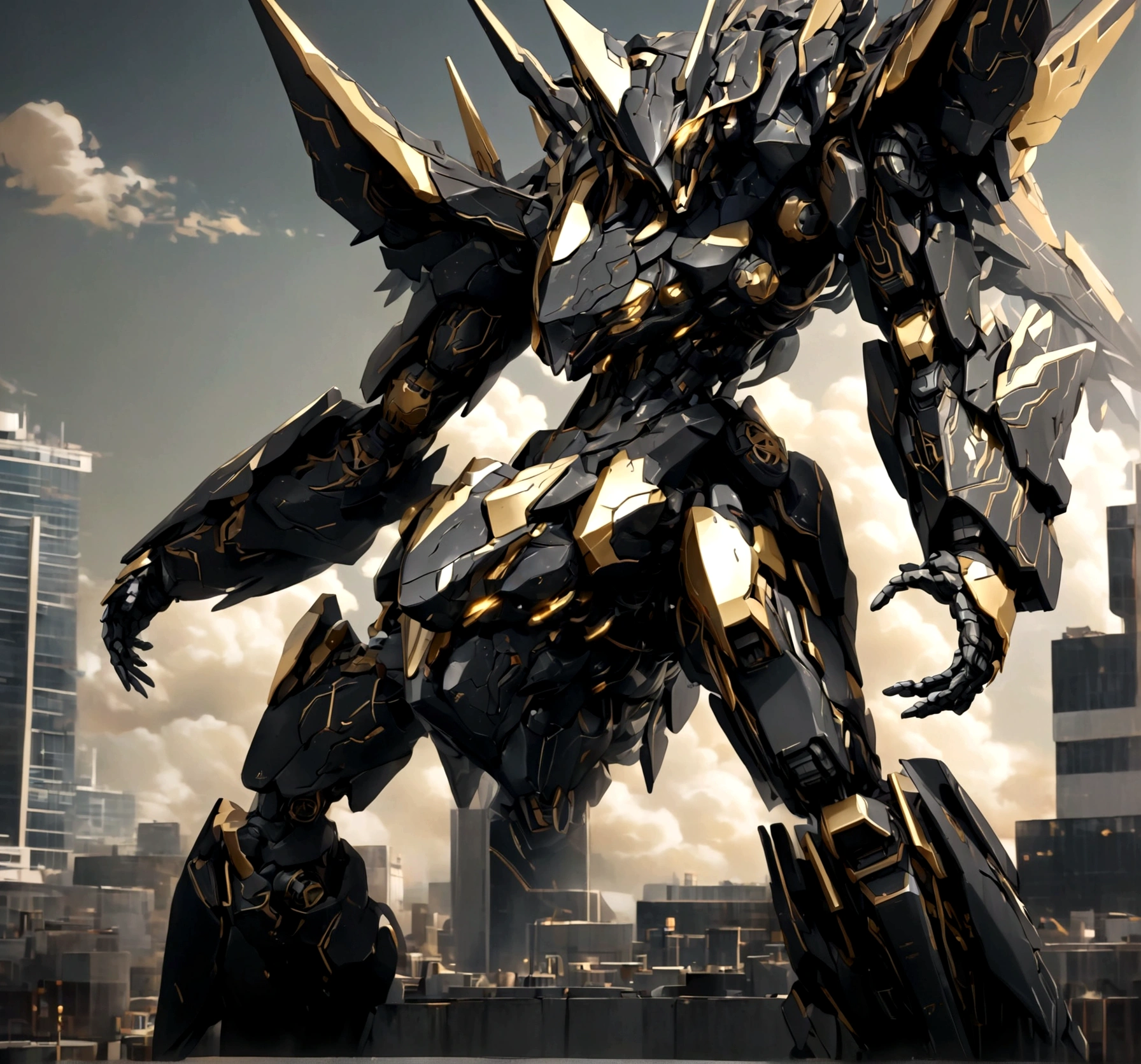 mecha, black with gold details