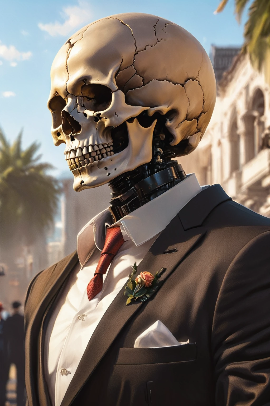 there is a man with a skull on his head and a suit, 8k high quality detailed art, highly detailed digital artwork, stunning digital illustration, beautiful digital artwork, highly detailed digital art, striking detailed artstyle, 4 k highly detailed art, 4k highly detailed digital art, over detailed art, detailed art, digital painting highly detailed, super detailed and realistic