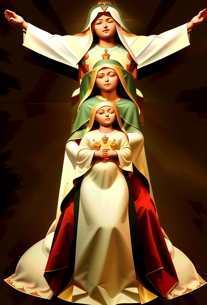 gorgeous imagine RETRO WITH FORESHORTENING AND MANNERISM. IN TRADICIONAL RUSSIAN CUSTOME ((((OUR LADY VIRGIN MARY GUADALUPE AND CHIL JESUS. WITH EYES CLOSED)))) full body. iN MINIMALIST and REALIST STYLE. In traditional COLORIDE AND COLORFULL costume)))
