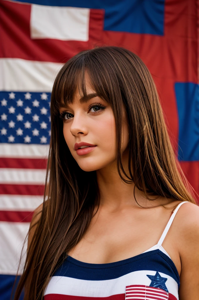 19 year old girl naked with a flag of Spain , hair color flag of spain , 