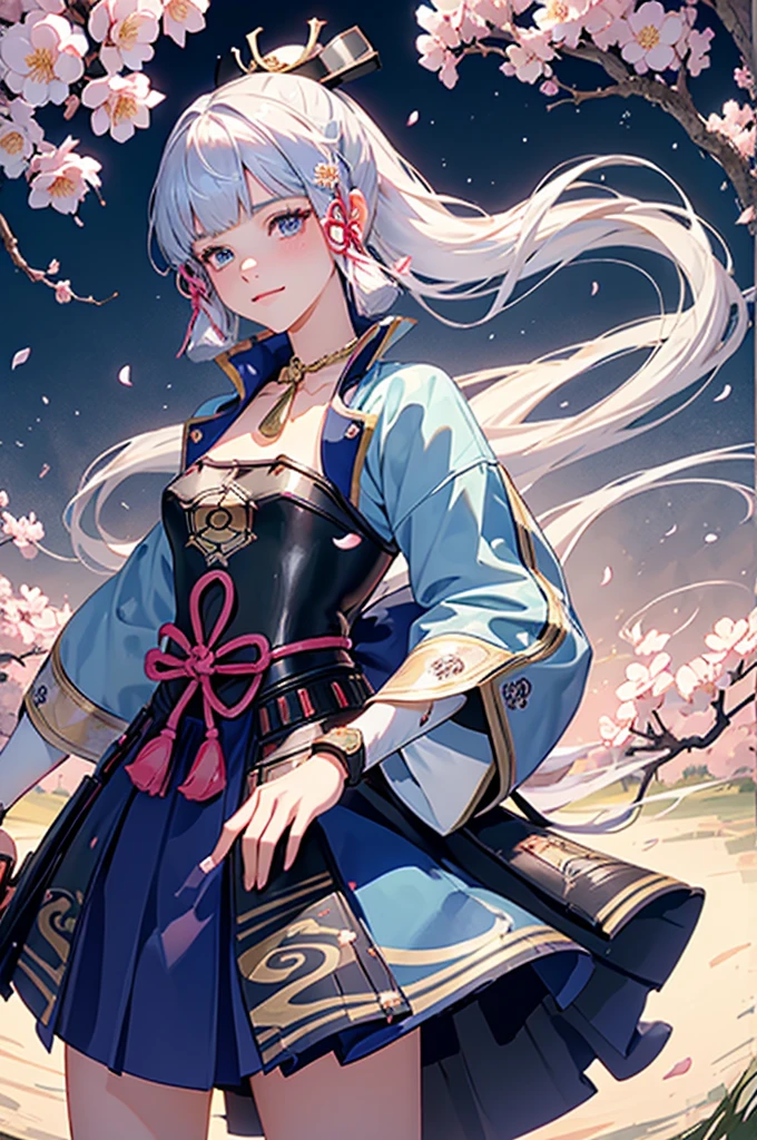 ((kamisatoayakadef)),1 Anime Girl, Warrior, Realistic people,Realistic, beautiful, smile, elegant, Majestic, Splash Art, Particles of light, Diamond Blade, Dynamic pose, ((fan、fanを持っている))((fanを広げる)),milky way, (Fractal Art:1.1),(Ice Flower:1.4), Most detailed,(抽象的なbackground:1.1), (Shiny skin), (Many colors:1.4), Ultra-high resolution,, masterpiece, Accurate, Anatomically correct, texture.(background:Cherry tree、Cherry Blossom、petal、Wind、旋Wind)