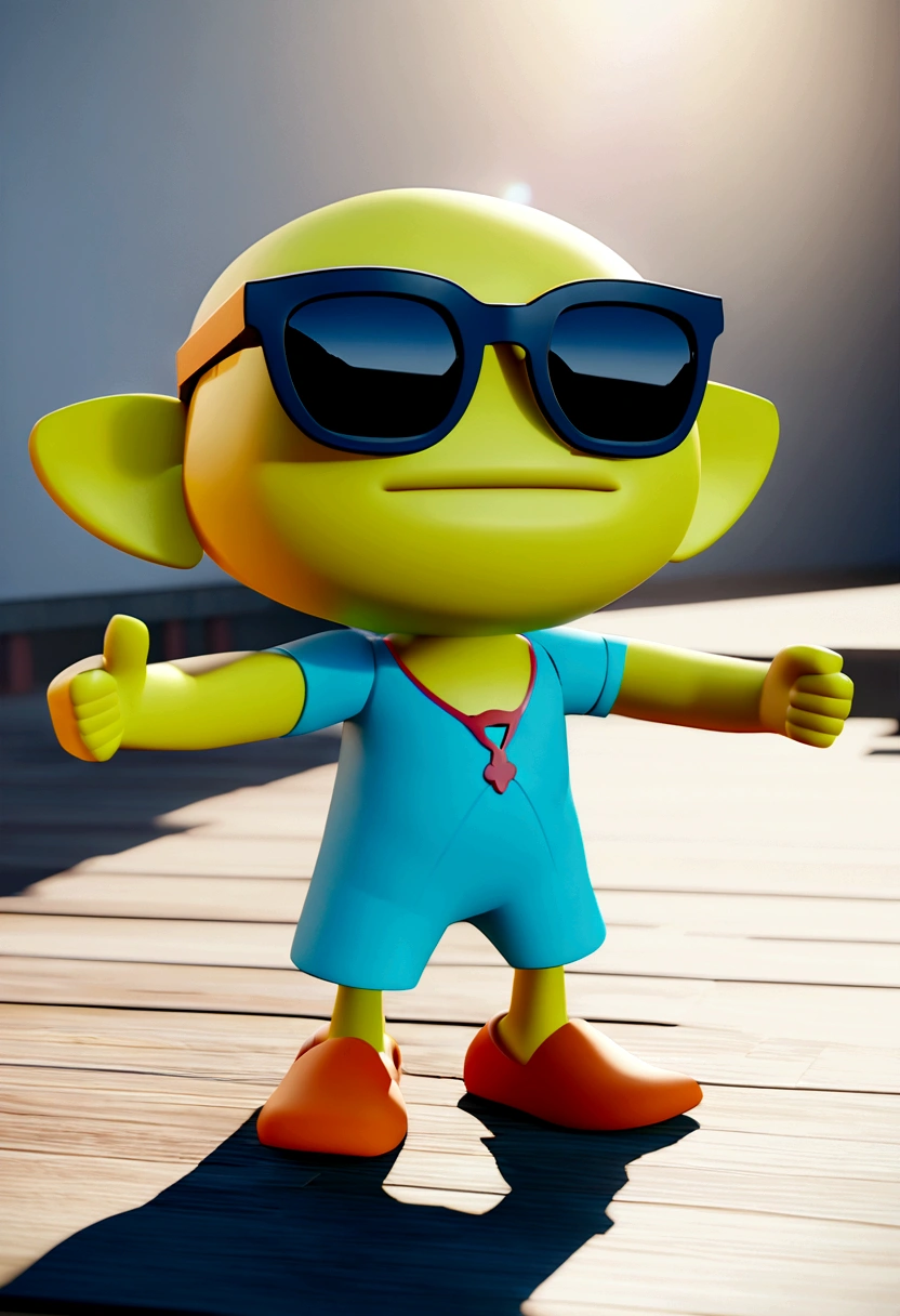 Cartoon character of a man in sunglasses and blue shirt, animation character, stylized character, animation style rendering, 3d stylized, Arnold Maya rendering, Stylized 3D rendering, toon render screenshot, 3d character, 3d character, Stylized 3D rendering, 3D character rendering, cartoon character, Personagem de close up, character posing, (Pixar-style) (master part:1.2) (bokeh) (best qualityer) (skin detailed) (detailed texture) (8K) (Argilla) (cinematic lighting) (sharp focus
