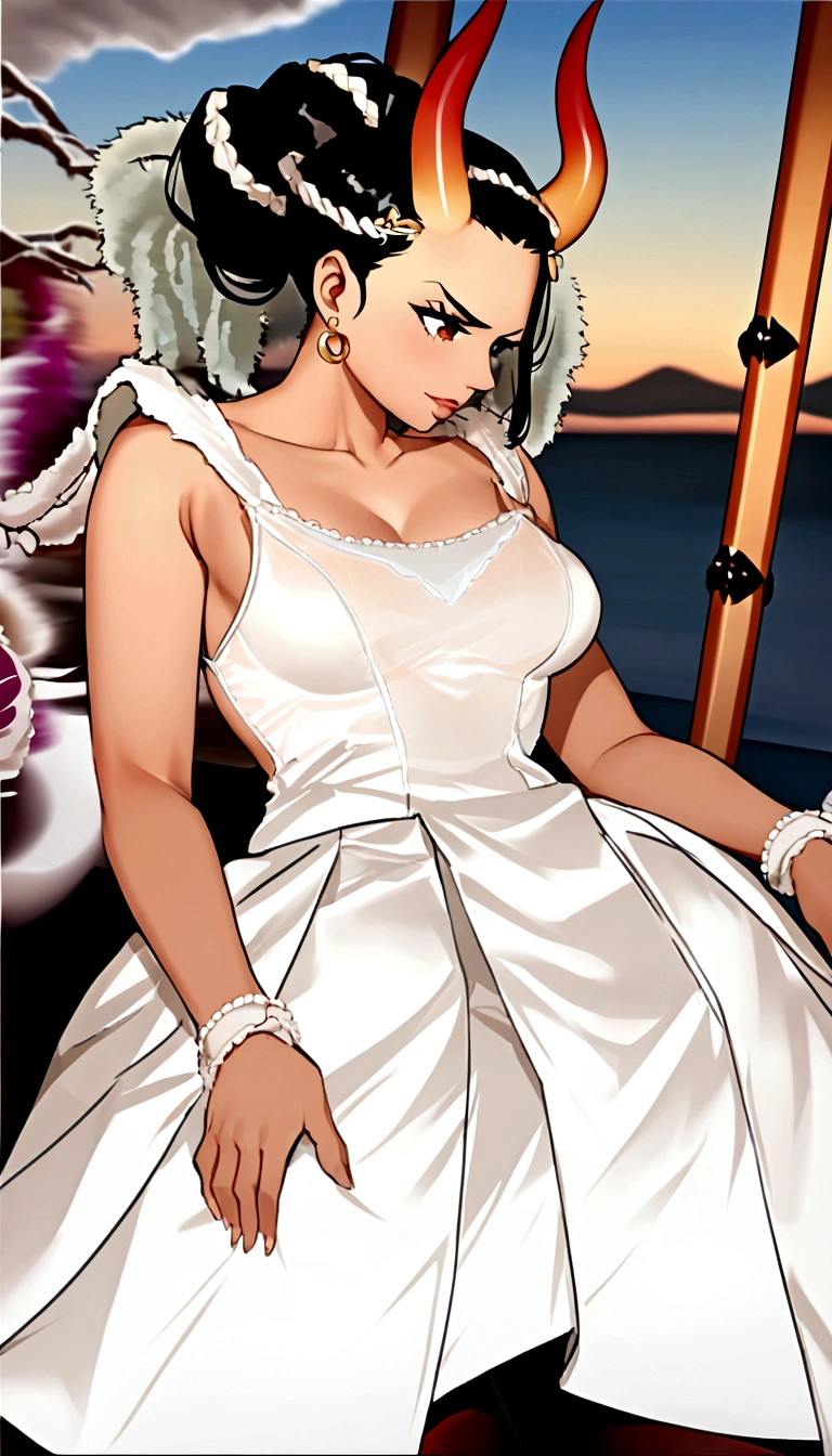 yamato \(one piece\)
long hair,multiclored hair,oni,horn