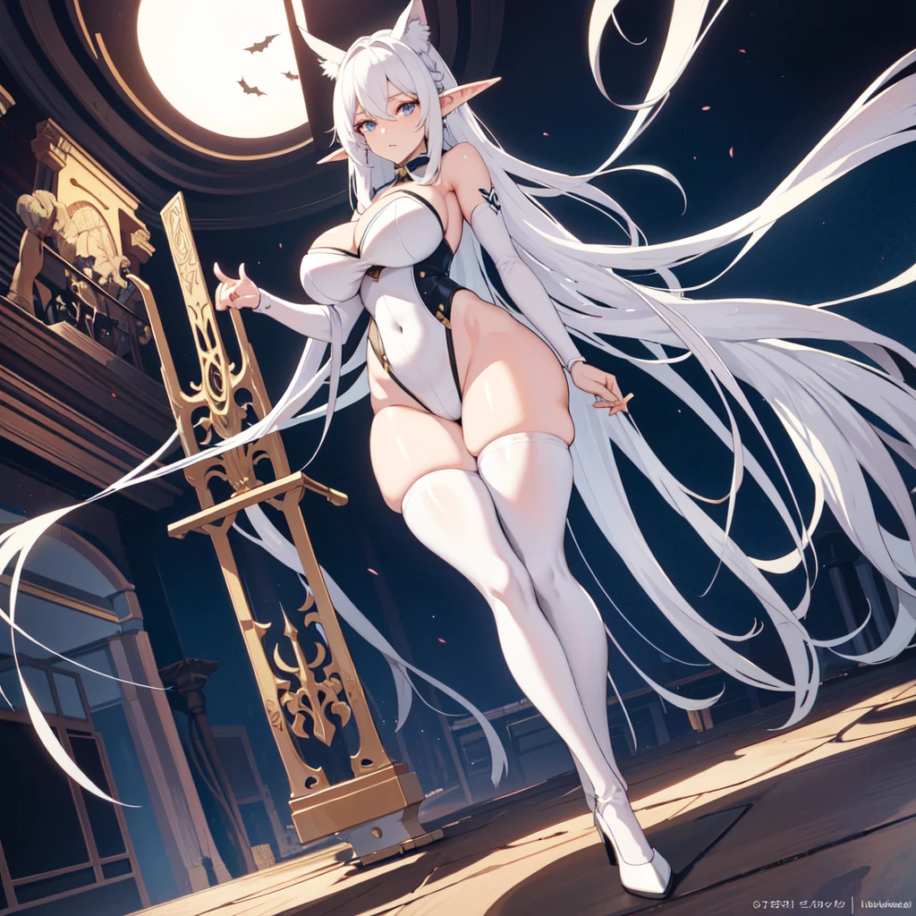 ass, sitting, solo, behind, panties, butt focus, wide hips, anime girl with long white hair and elf ears, elf ears girl, solo, seductive anime girl, very beautiful anime succubus girl, cute anime succubus, cute anime bat wings, white haired deity, cute anime succubus, perfect anatomy, pale skin, big breasts, big thighs, slim body.  , Rabbit humanoid, white hair, skin pale ,1girl, hairlong , HDR, Volumetric Lighting, octane rendering, 8k, ultra high definition, female hourglass body, sexy positions, different types of sexy dresses, big breasts, big hips, full body image, Big thighs, from below, Big breast, big ass, thicc, perfect fingers, pefeiro body, perfect legs, perfect arms.