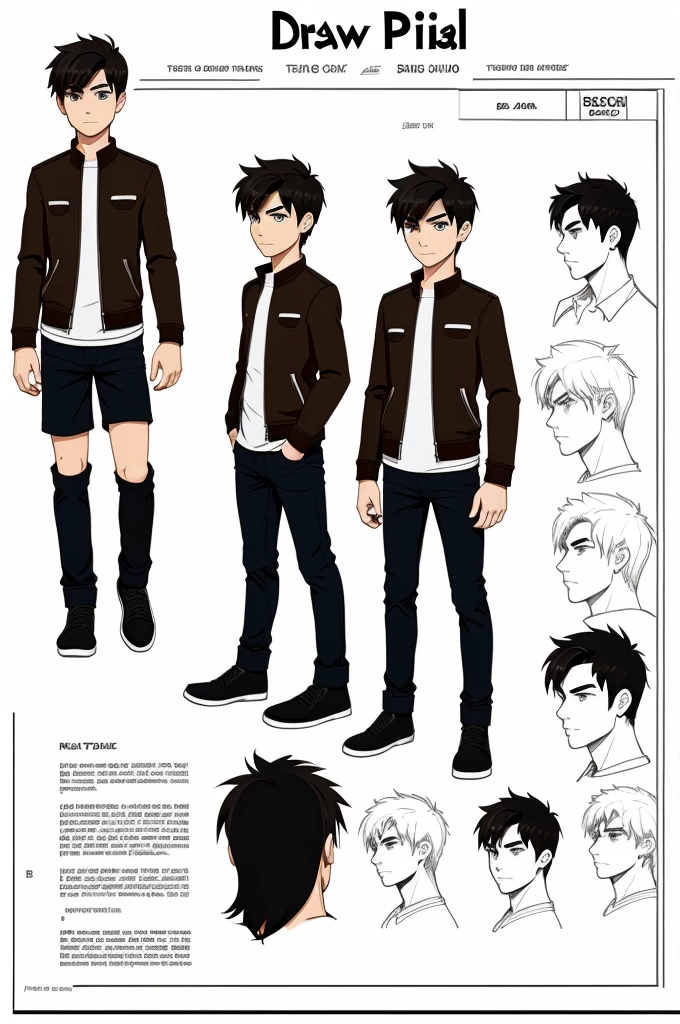 Draw a 2d character model sheet of a boy.