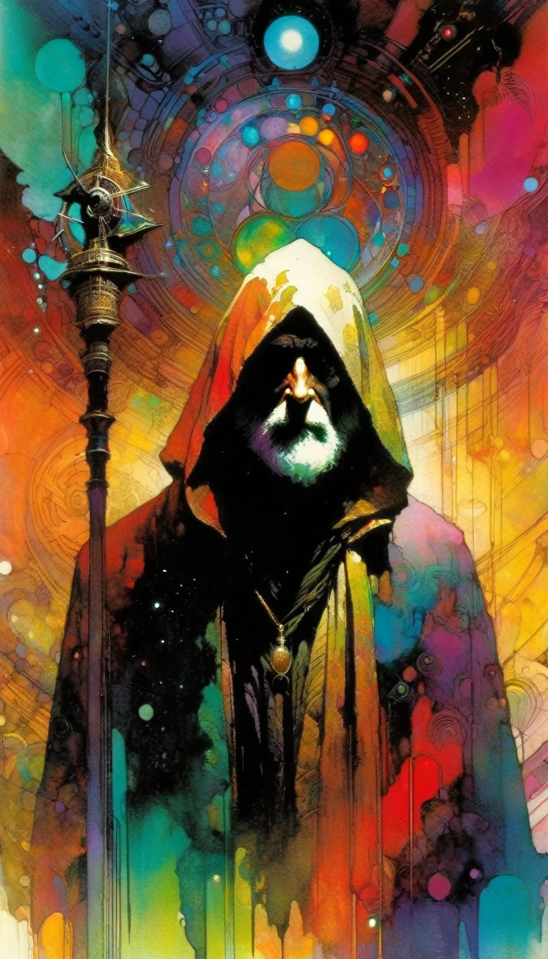 the hermit, artwork inspired by Bill Sienkiewicz, vivid colors, intricate details, oil.