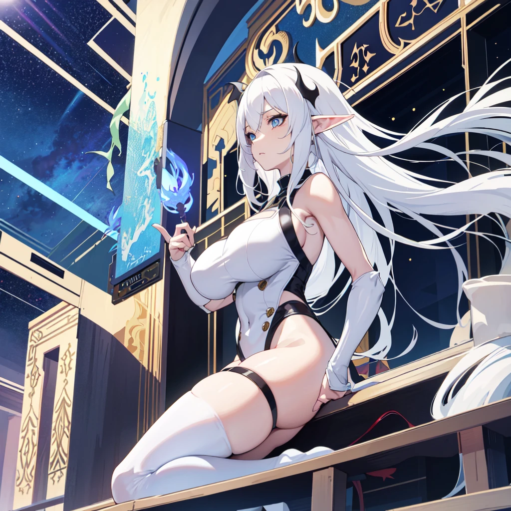 ass, sitting, solo, behind, panties, butt focus, wide hips, anime girl with long white hair and elf ears, elf ears girl, solo, seductive anime girl, very beautiful anime succubus girl, cute anime succubus, cute anime bat wings, white haired deity, cute anime succubus, perfect anatomy, pale skin, big breasts, big thighs, slim body. , white hair, skin pale ,1girl, hairlong , HDR, Volumetric Lighting, octane rendering, 8k, ultra high definition, female hourglass body, sexy positions, different types of sexy dresses, big breasts, big hips, full body image, Big thighs, from below, Big breast, big ass, thicc, perfect fingers, pefeiro body, perfect legs, perfect arms.