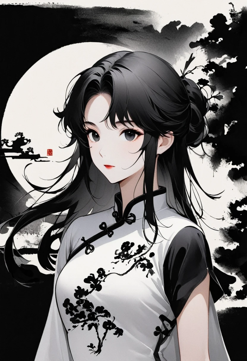 (((((((Chinese ink painting，watercolor paiting，ancient chinese costume,)))))))，((1lady,Korean mixed race,Solo,))(Masterpiece,Best quality, offcial art, Beautiful and aesthetic:1.2),((超高分辨率,Golden ratio,)) (16k),((from below)),(Physically-based rendering),Amazing,Sharp focus, (((highdetailskin,))),Intricately detailed clothing,Lying silkworm eyebrows，Delicate pupils，Danfeng Eyes,((((detailed hair,middle hair|Shaggy cut|Long bold side bangs|Sleek pixie cut|Voluminous updo|Undercut)))),Slender,(masterpiece sidelighting),(The sheen),(beautiful hair,beautiful eyes,）[[Delicate fingers and hands:0.55]::0.85],(Detail fingers),(((Superior quality,)))),((unbelievable Ridiculous,)),((extremely_Detailed_Eyes_and_face)),Movie girl,(Dynamic configuration: 1.2),Brilliant,Glossy