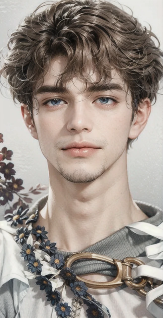 A stunningly lifelike portrait captures a 26-year-old man with red-brown hair, blue eyes and handsome European features.
