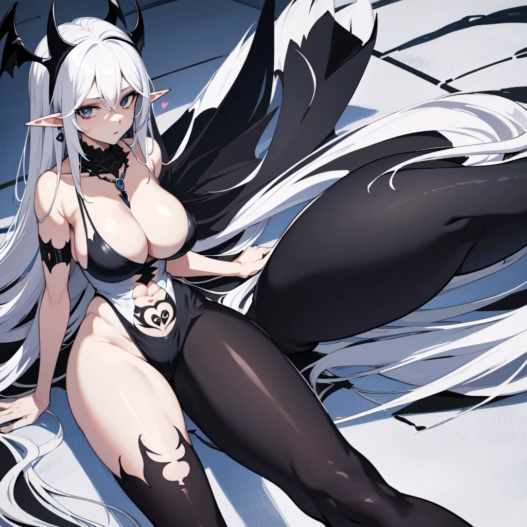 ass, sitting, solo, behind, panties, butt focus, wide hips, anime girl with long white hair and elf ears, elf ears girl, solo, seductive anime girl, very beautiful anime succubus girl, cute anime succubus, cute anime bat wings, white haired deity, cute anime succubus, perfect anatomy, pale skin, big breasts, big thighs, slim body.  bat humanoid, white hair, skin pale ,1girl, hairlong , HDR, Volumetric Lighting, octane rendering, 8k, ultra high definition, female hourglass body, sexy positions, different types of sexy dresses, big breasts, big hips, full body image, Big thighs, from below, Big breast, big ass, thicc, perfect fingers, pefeiro body, perfect legs, perfect arms, expressive eyes, heart tattoo, beautiful, milf, earrings, necklace, provocative.