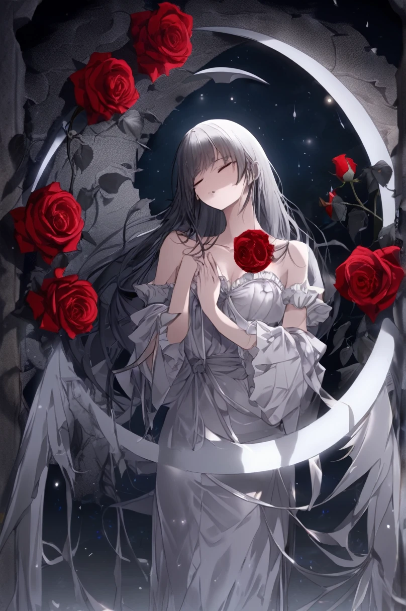 ange de la mort , triste , lune rouge , roses noirs .