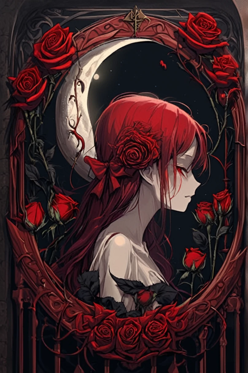 ange de la mort , triste , lune rouge , roses noirs .