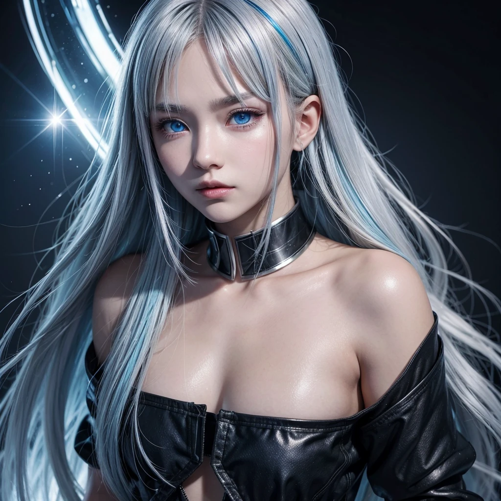 orange long hair,Nice face,choker necklace,Heterochromatic pupil,Gini Coefficient,fully body photo,Big-breasted girl,Cardigan shirt