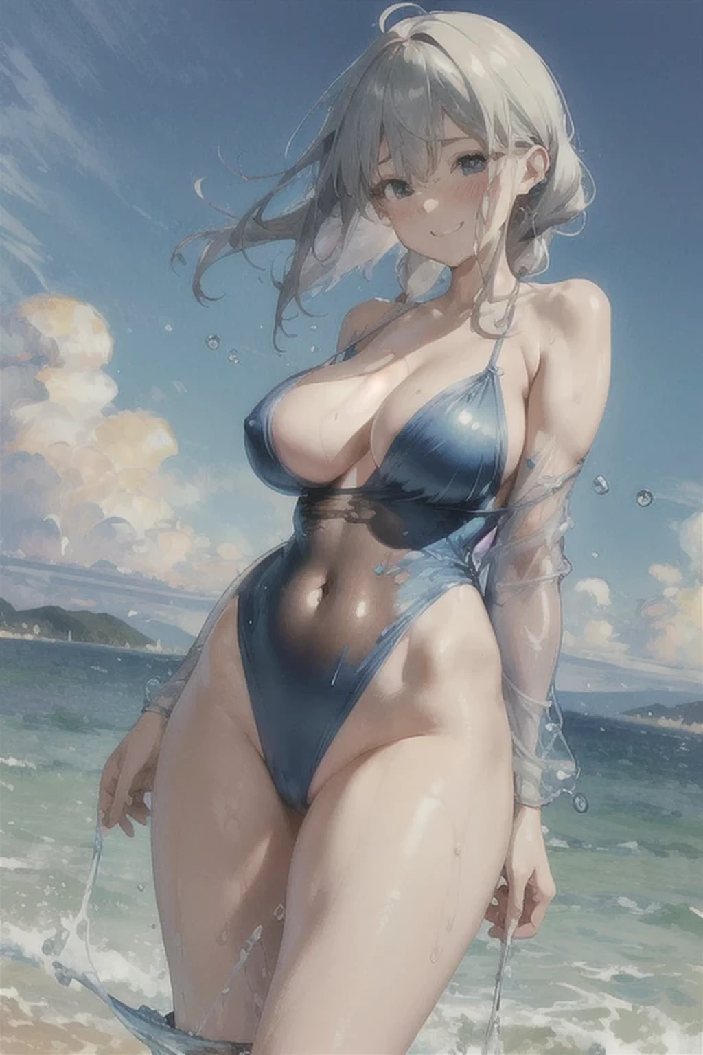,Big Breasts，Happy, Sundress, abundant，Gradient, extreme，color, Extreme，detail, Clear light perception, butt, (many, Impressionism, painting), Anime Characters,Fluid between thighs,flowing liquid,Disheveled,Clothing that fits snugly,broken，Chest contour,(((Wet clothing))),Tube Top,(((Ultra-thin clothing))),(Body model),((Flesh outline)),Grinning, blush,Hyperactive expression,Cover the crotch