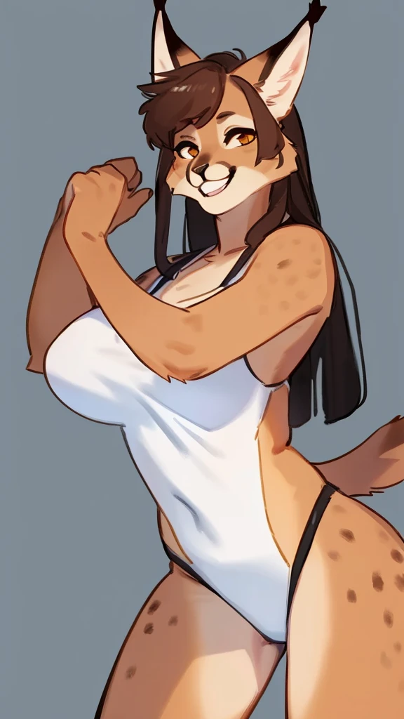 By bebebebebe, by lostgoose, by goonie-san, solo, icono, female, caracal , hair, smiling, happy,