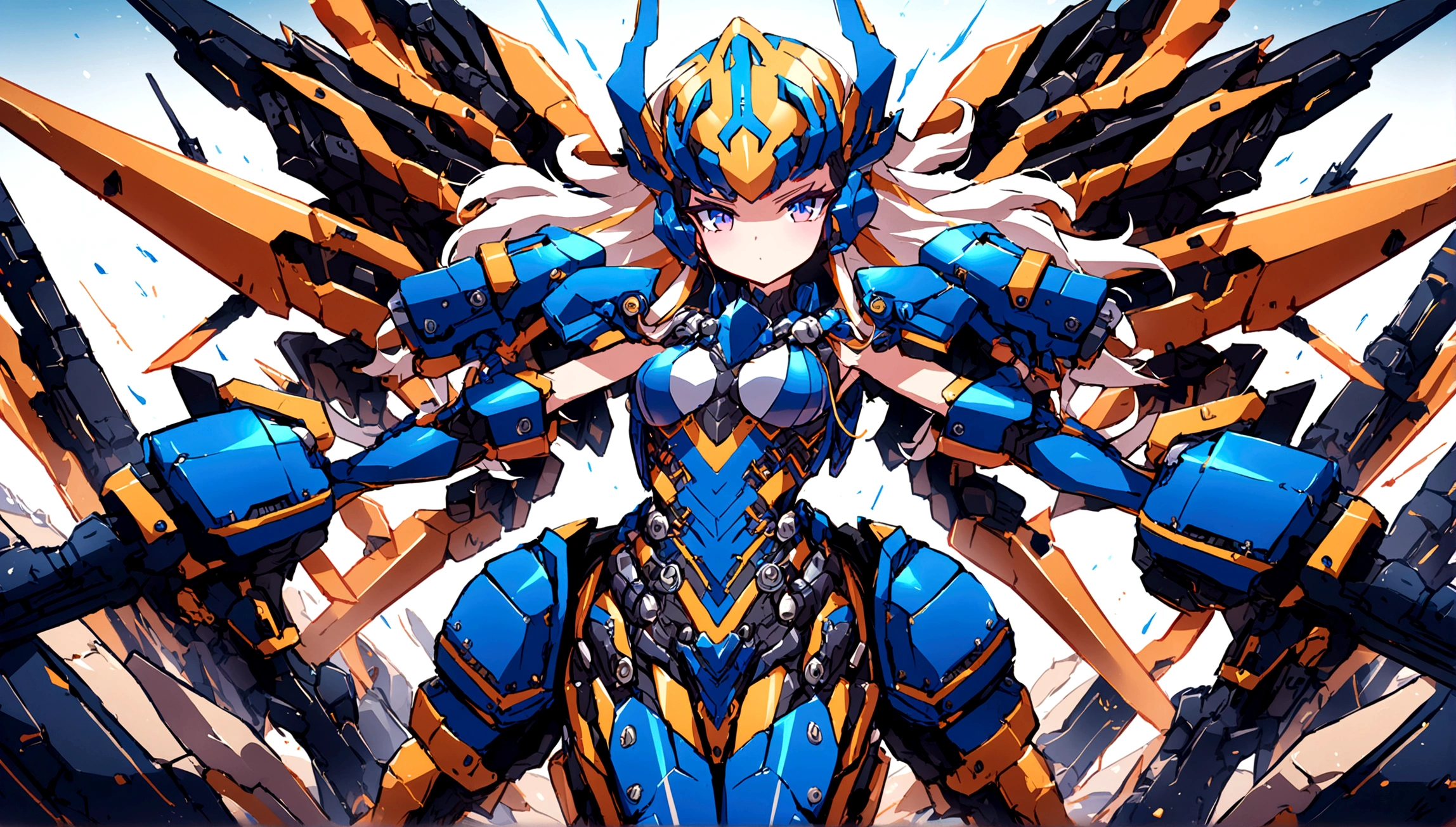 1girl, face devangeline, with white hair in sexy amazine futuristic battle armor with a heavy weapon, teenage