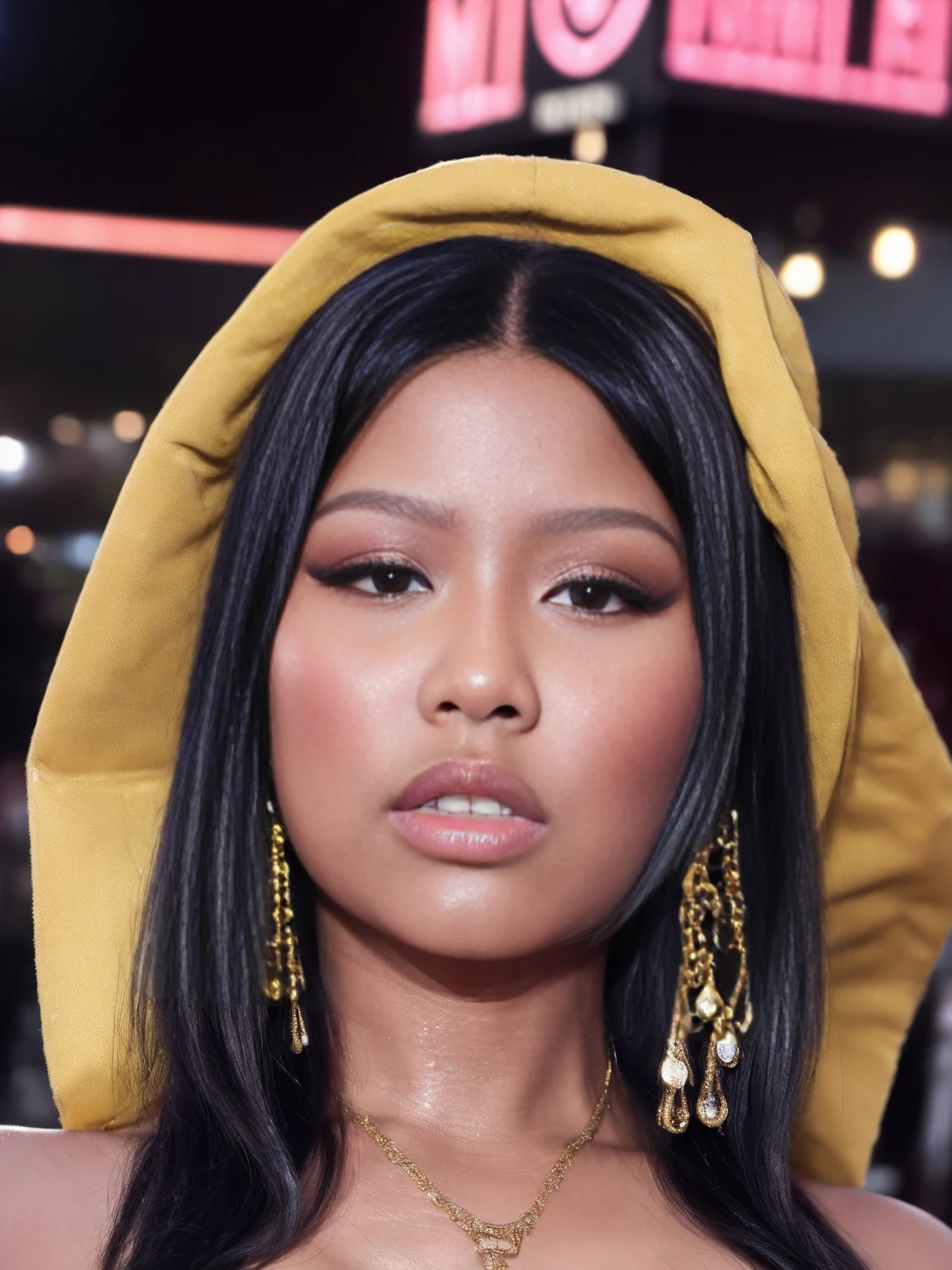 ((THE GIRL IS NICKI MINAJ 1.5)), ((NSFW 1.3, PORN 1.3, NAKED 1.3, EXPOSED VAGINA 1.2, EXPOSED BREASTS 1.2)), ((Nicki Minaj is a famous rapper 1.2, lots of bling 1.2 1.2, lots of jewelry 1.2, holding lots of dollar bills 1.2, gold chain necklace 1.2, designer cap full of jewels 1.2)), ((FULL BODY SHOT 1.3)), ((20 year old girl 1.2, naughty seductive smile 1.2)), ((beautiful light brown woman 1.2, short shoulder length hair 1.2, short and curvy girl 1.2, very curvy body 1.2, voluptuous 1.2)), ((big breasts 1.2, very wide hips 1.2, curvy figure 1.2, extremely alluring figure 1.2)), ((perfect cleavage 1.2, perfect ass 1.2, perfect feminine body 1.2, perfect curvy proportions 1.2)), (masterpiece, best quality:1.2), 1girl, solo, (best quality,4k,8k,high resolution,masterpiece:1.2), realistic (1.37) girl, ((hyper realistic 1.2)), ((highly detailed face 1.2, Detailed facial features 1.2)), ((showing her ass to the viewer 1.2, twerking 1.2, dynamic action pose 1.2))), ((club 1.2, dance floor in a night club 1.2, disco lights 1.2, surrounded by dancing people 1.2))