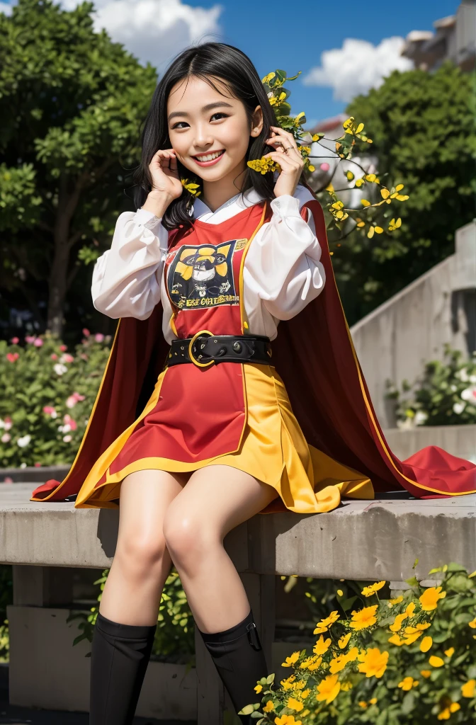 （8K、Raw photography、Highest quality、masterpiece：1.2),(Black Hair、Dark Eyes:1.9),(:1.6)、View your viewers,Front view,White skin,(:1.3)、(Tight waist:1.6)、(Clothes that accentuate the shape of the breasts:1.0)、(Big Breasts :1.3)、Slim figure、Ultra-high resolution,beautiful,beautiful fece,(One person、No background:1.9),whole bodyボディー,Japanese women,（reality的：1.37）、Photon Mapping,reality、(Baby-faced and cute: 1.4)、(Cute Smile: 1.8)、(Round face: 1.8)、Radio City、Physically Based Rendering、Depth of field rally background、photograph, (I can see your knees、Thigh close-up:1.8),（:1.6）,whole body、Great quality