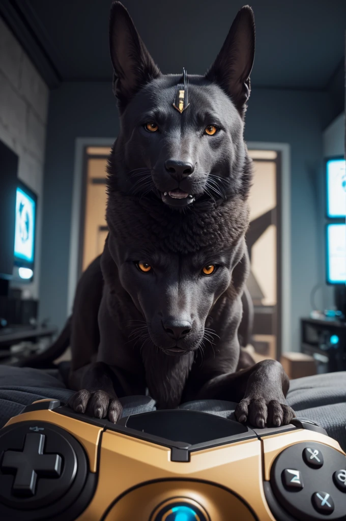 Face de anubis com controle de video game
