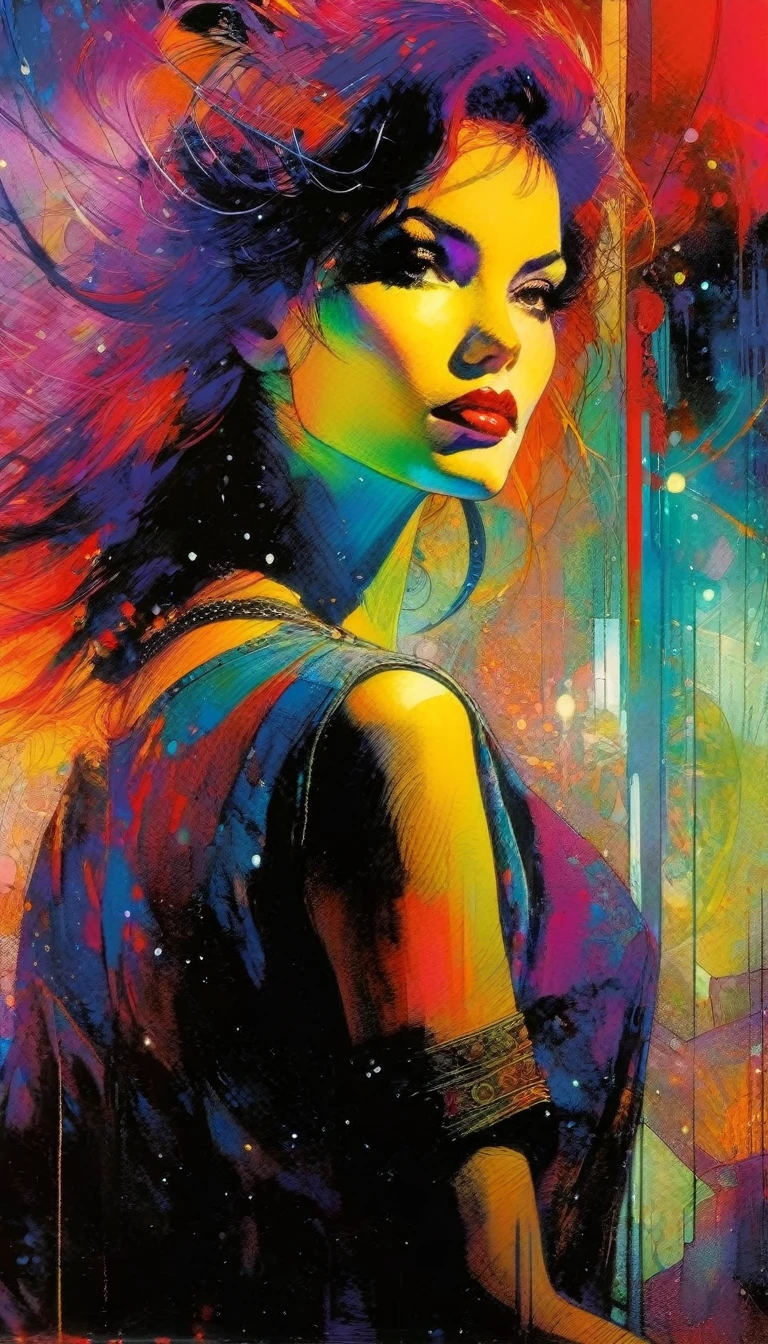 club, artwork inspired by Bill Sienkiewicz, vivid colors, intricate details, oil.
