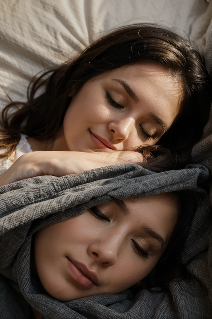 woman with eyes closed lying down on a bed