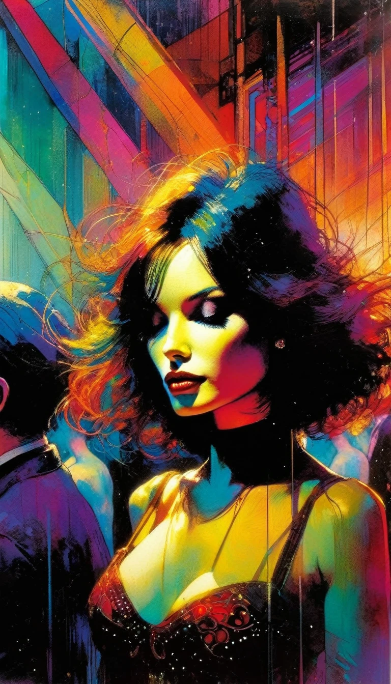 club, artwork inspired by Bill Sienkiewicz, vivid colors, intricate details, oil.