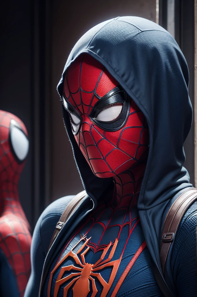 A photograph of Spider-Man, without mask, the 20s, bonitas, face detailed, looking at the camera, portraite, 8k hd, high qualiy