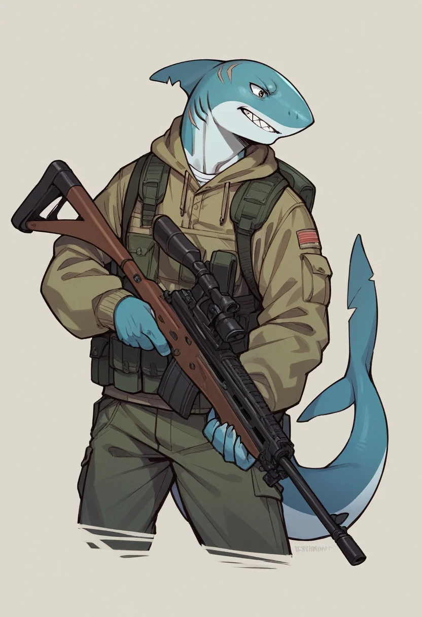 Shark with rifle