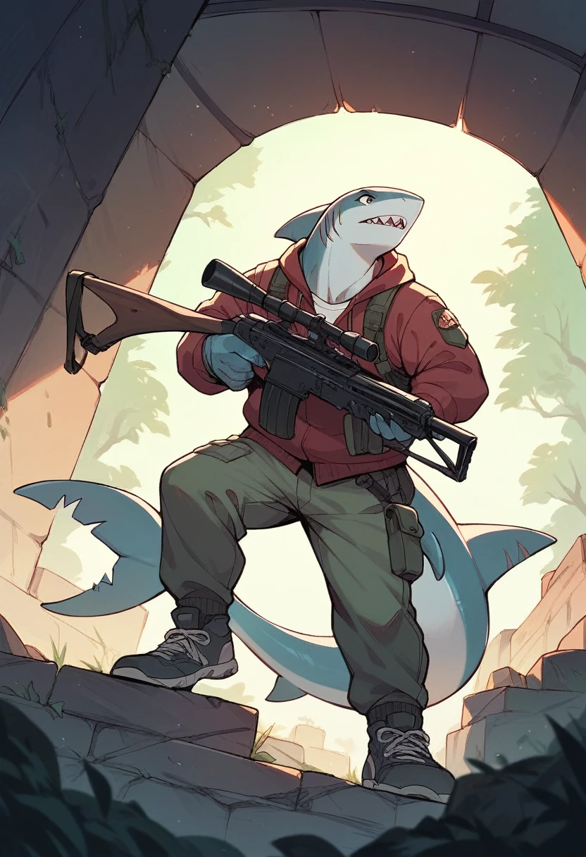 Shark with rifle 