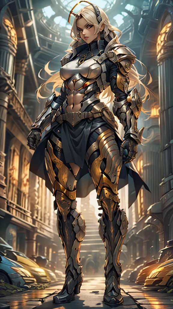 score_9, score_8_up, score_7_up, score_6_up, score_5_up, score_4_up, (1girl), solo, insect-like antennae, medium breasts, athletic, view of full body, alien armor, beautiful, female, long hair, vector, cute, natural light, long blonde hair, muscular, dual holstered revolvers